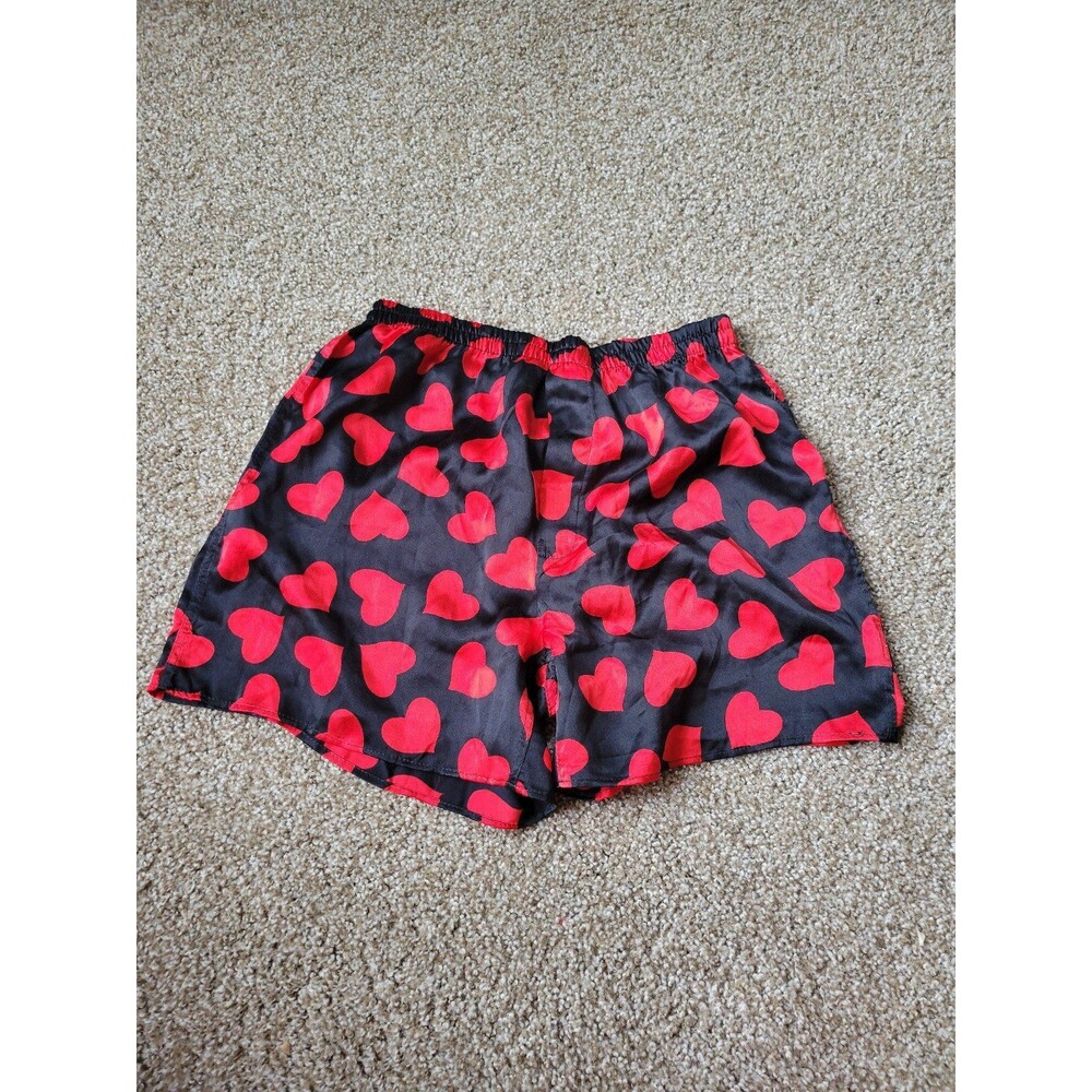 Red and Black Mens Addiction Heart Silk Shorts